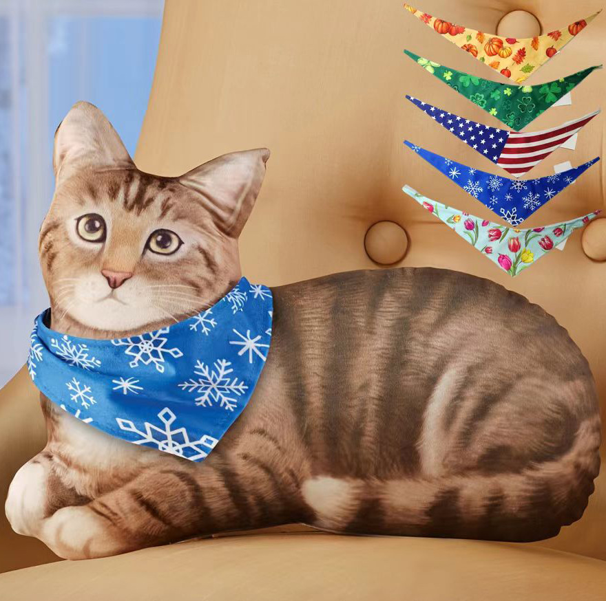 Cross-border new product features three-dimensional cat pillow, replaceable seasonal scarf, sofa pillow, holiday decoration