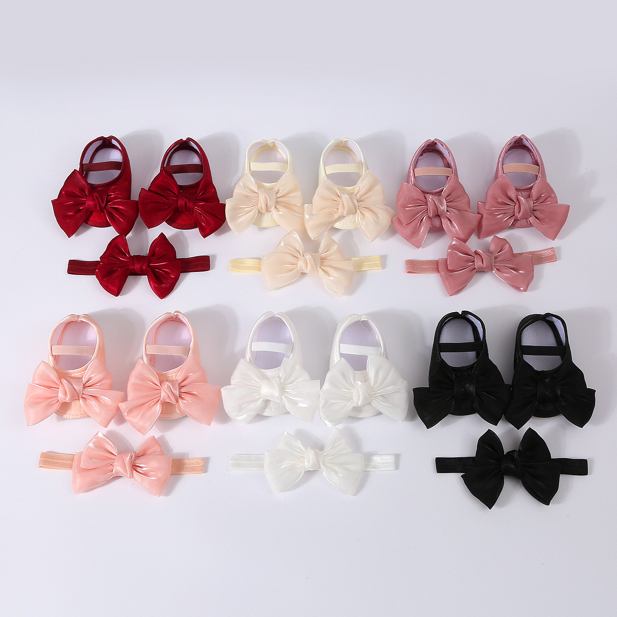 Baby shoes mesh solid color shoes + headband toddler shoes soft bottom bow dot glue anti-slip spring and autumn new style
