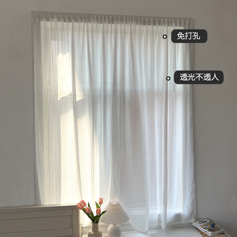 New vertical blind gauze curtain with inner opening window without punching curtain sun protection heat insulation sunshade curtain door curtain small curtain Velcro