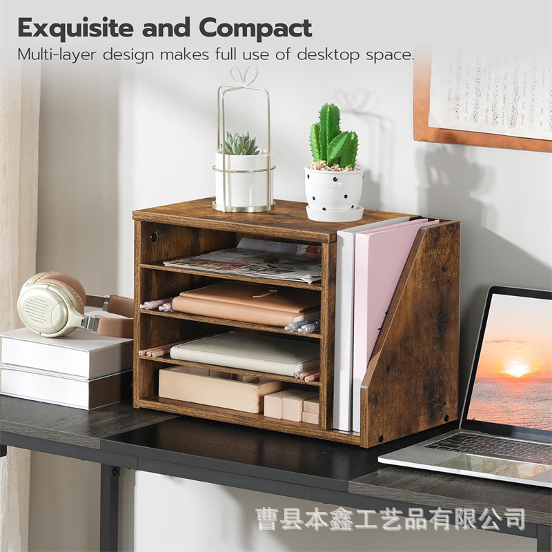 Wooden Mail Rack Envelope Bill Organizer Desk Ornaments File Sorter Adjustable Solid Wood Document Rack