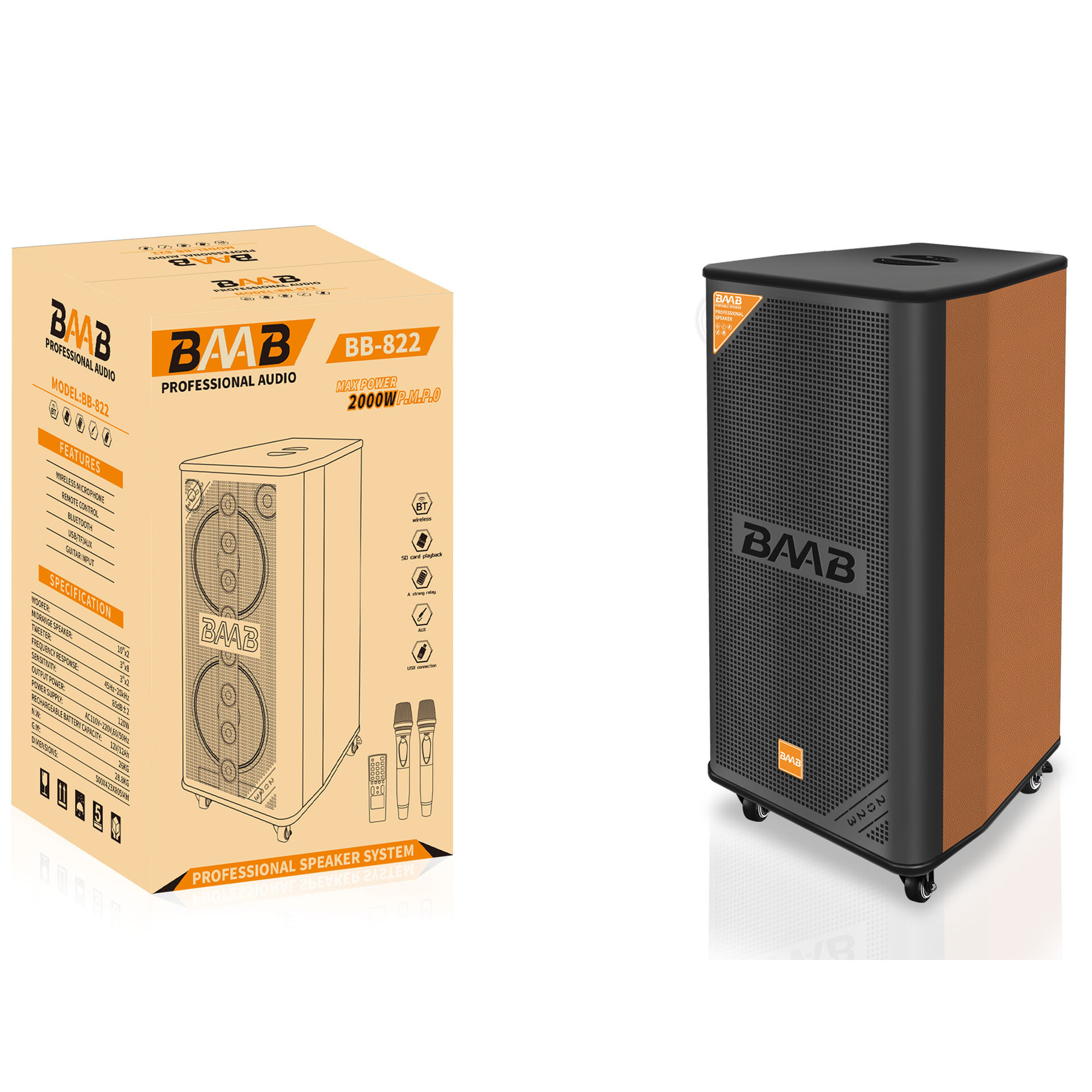 NDR audio Bluetooth wireless Karaoke speaker microphone 2*10 live broadcast portable outdoor square dance