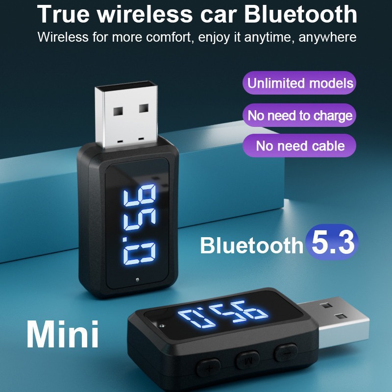 Cross-border new car Bluetooth 5.3 receiver FM transmitter audio adapter wireless Bluetooth receiver LED