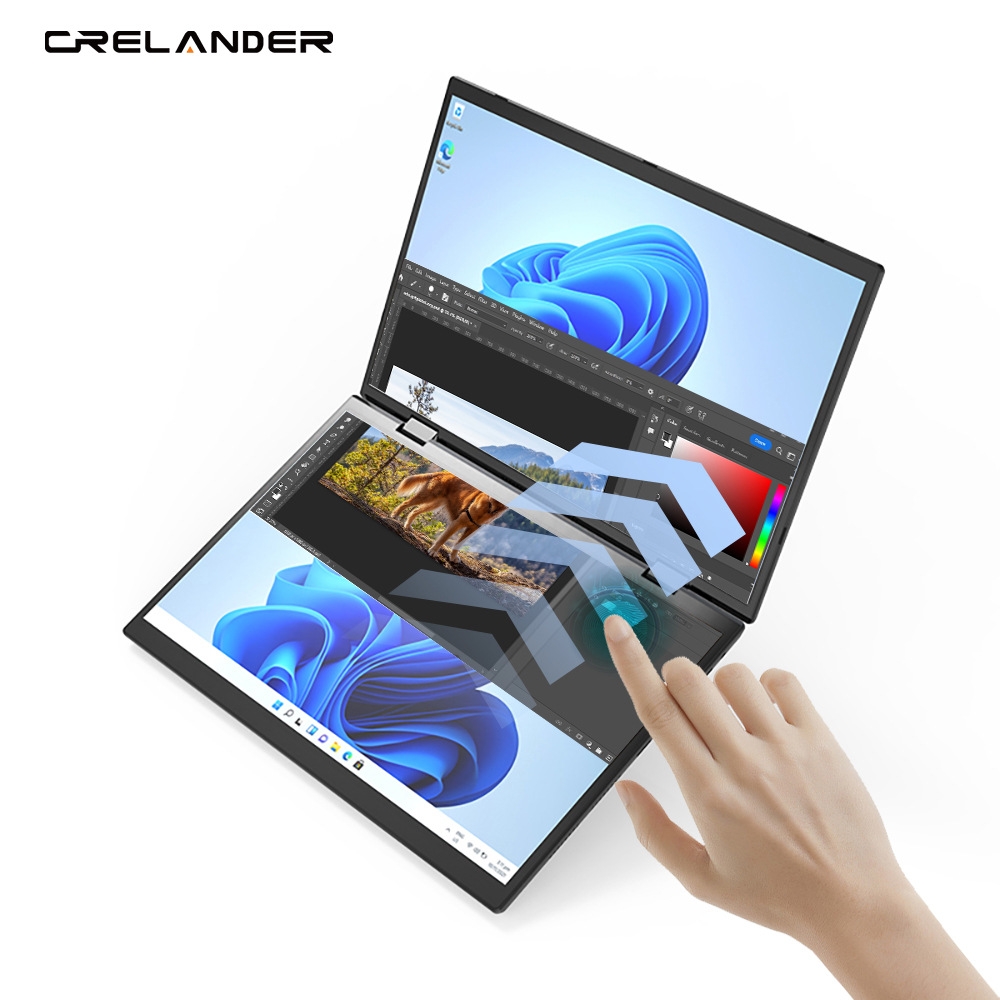 CRELANDER YG14D Dual Screen Laptop 14+14 Inch N100 360 Degree Rotation