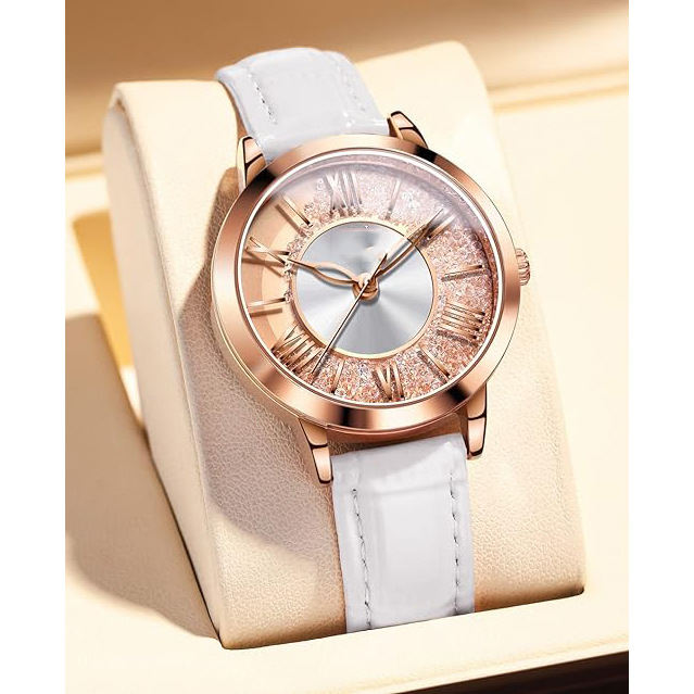 Customized ladies watch elegant dress diamond ladies watch analog quartz leather waterproof quicksand big face watch