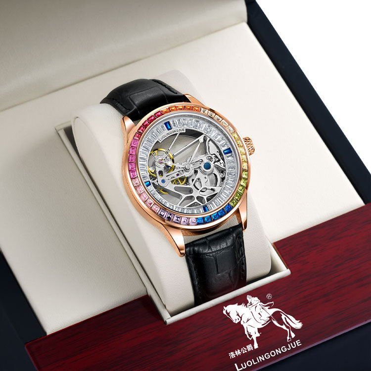 Duke of Lorraine genuine rainbow circle hollow fully automatic mechanical watch men's watch diamond-encrusted waterproof luxury men's watch on behalf of