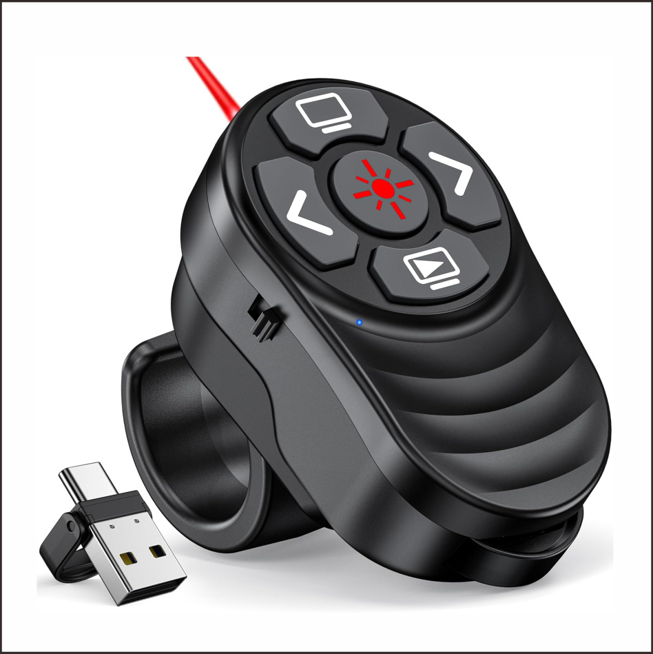 New finger ring rechargeable page-turning pen Bluetooth + 2.4G dual-mode projection screen conference presentation device finger ring