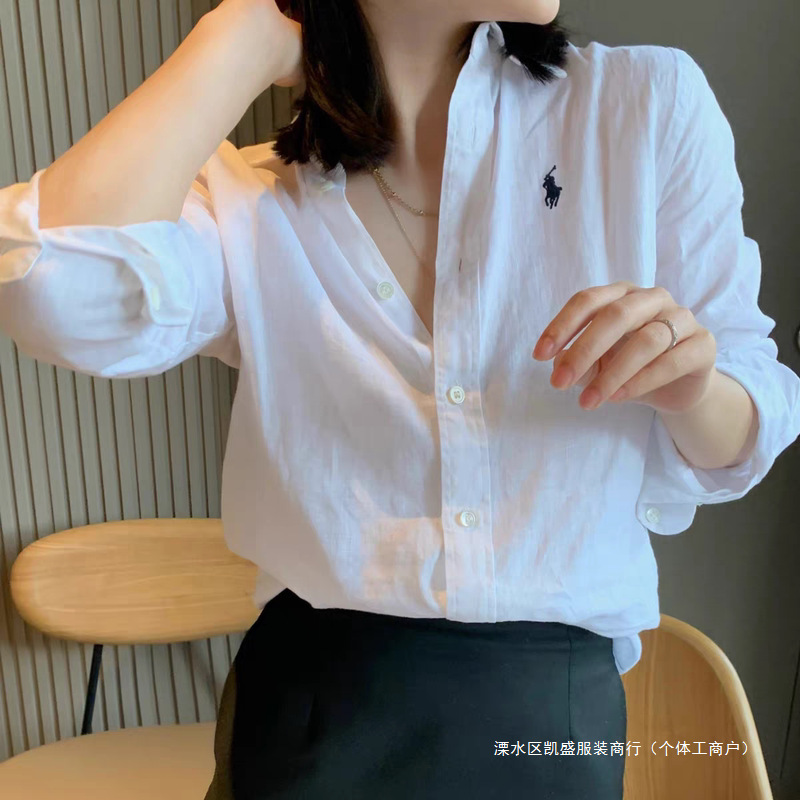 European Station Raf Pony Label Linen Cotton White Shirt Women's Long Sleeve Loose Shirt Professional Wear Commuting Top Trendy Match