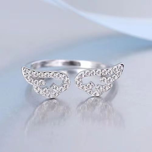 Korean new angel wings wing ring women's fashionable micro-diamond open index finger ring adjustable hand jewelry