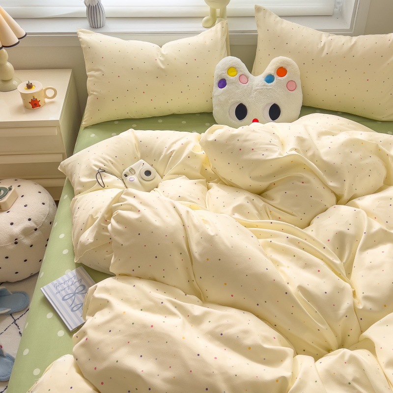 Category A maternal and infant grade ins small fresh pure cotton brushed four-piece set skin-friendly bed sheets washed cotton quilt cover dormitory three-piece set