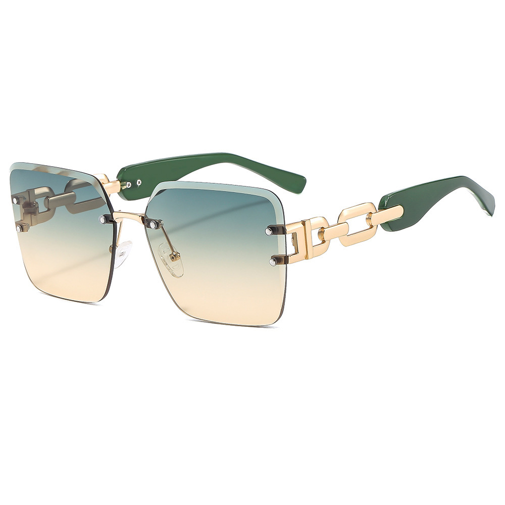 New fashionable hollow temples, square frameless sunglasses, ins trendy and versatile outdoor sun protection sunshade sunglasses