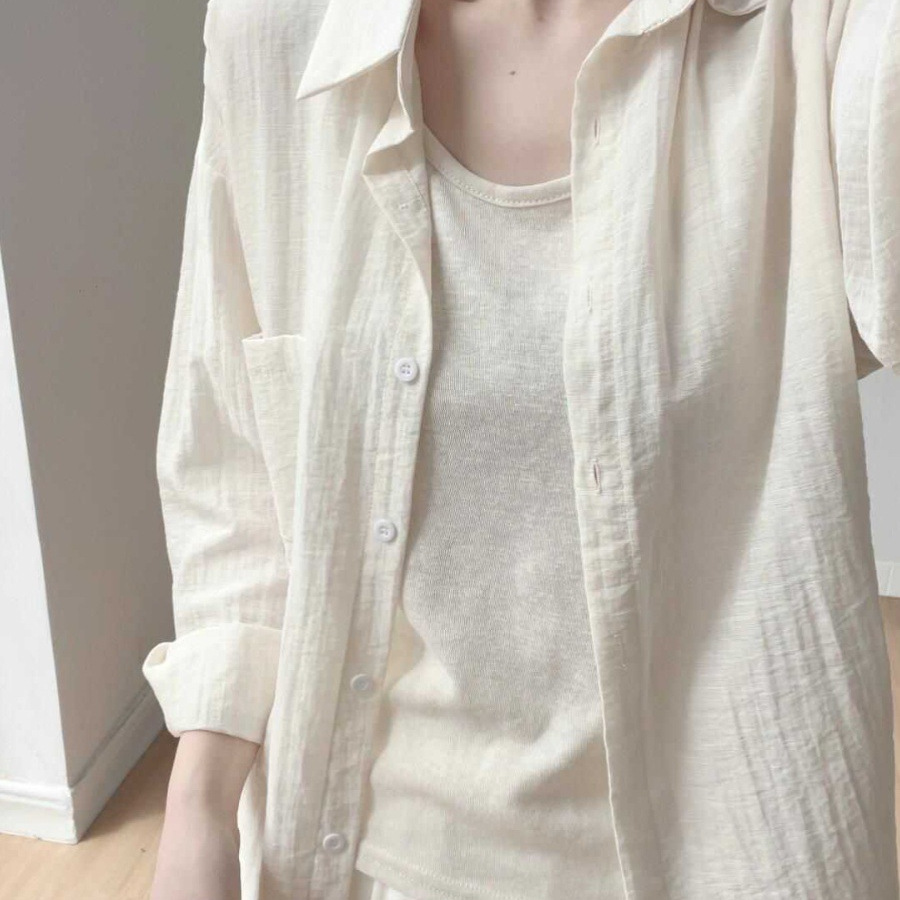 Apricot sun protection shirt top women's summer design niche versatile long-sleeved outer wear casual shirt thin jacket