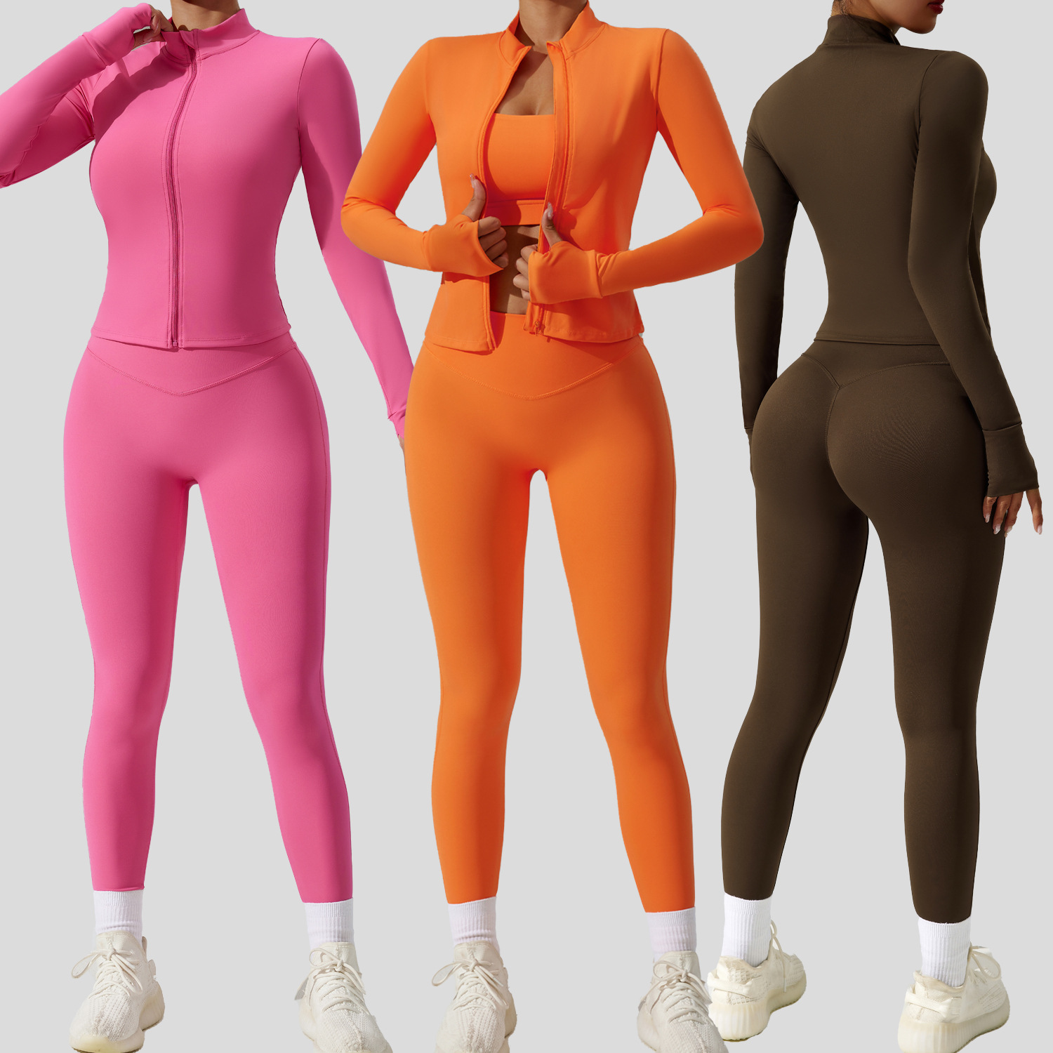 Amazon's new tight-fitting sportswear suit for women, quick-drying breathable fitness suit, three-piece cardigan yoga suit