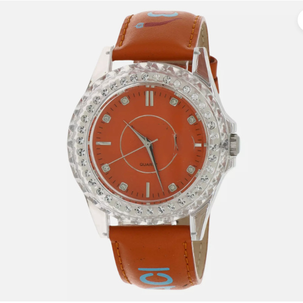 Customized ladies watch plastic case diamond bezel simulated quartz leather waterproof quicksand big face watch