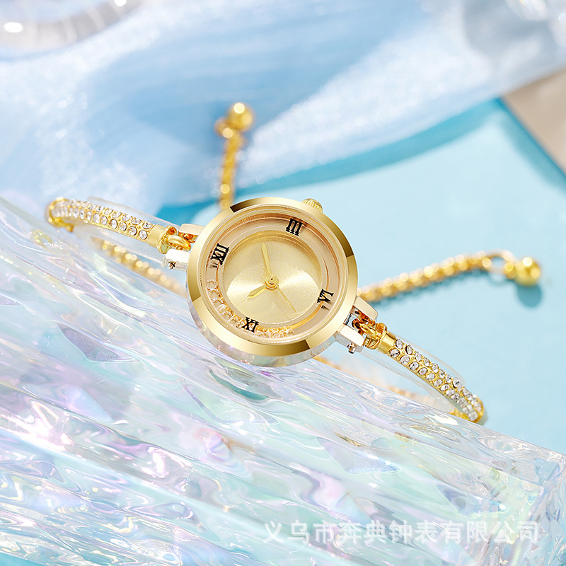 Niche high-end rolled diamond literal bracelet watch thin strap small new style internet celebrity quicksand quartz women's watch wholesale