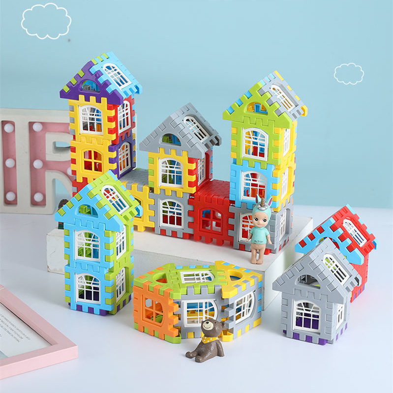 Children's house building blocks assembly toys puzzle large particle block wall window model puzzle 3 years old 6-year-old girl boy