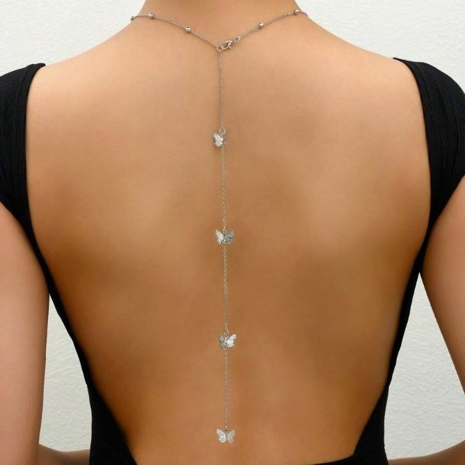 Alloy Sexy Back Chain Necklace Fashion Simple Bow Pendant Body Chain Women's Long Necklace Jewelry Wholesale