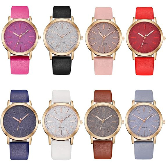 Customized Women's Watch Alloy Casual Round Shiny Dial Leather Strap Analog Quartz Watch Multiple Colors