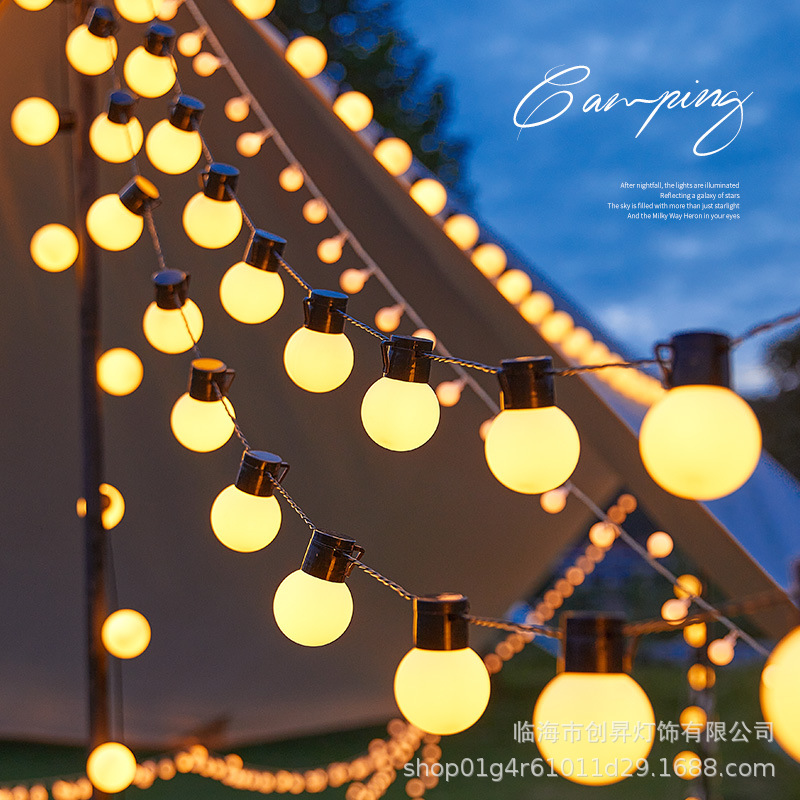 Outdoor camping atmosphere light big ball solar light string led string light lantern canopy night market stall decorative light