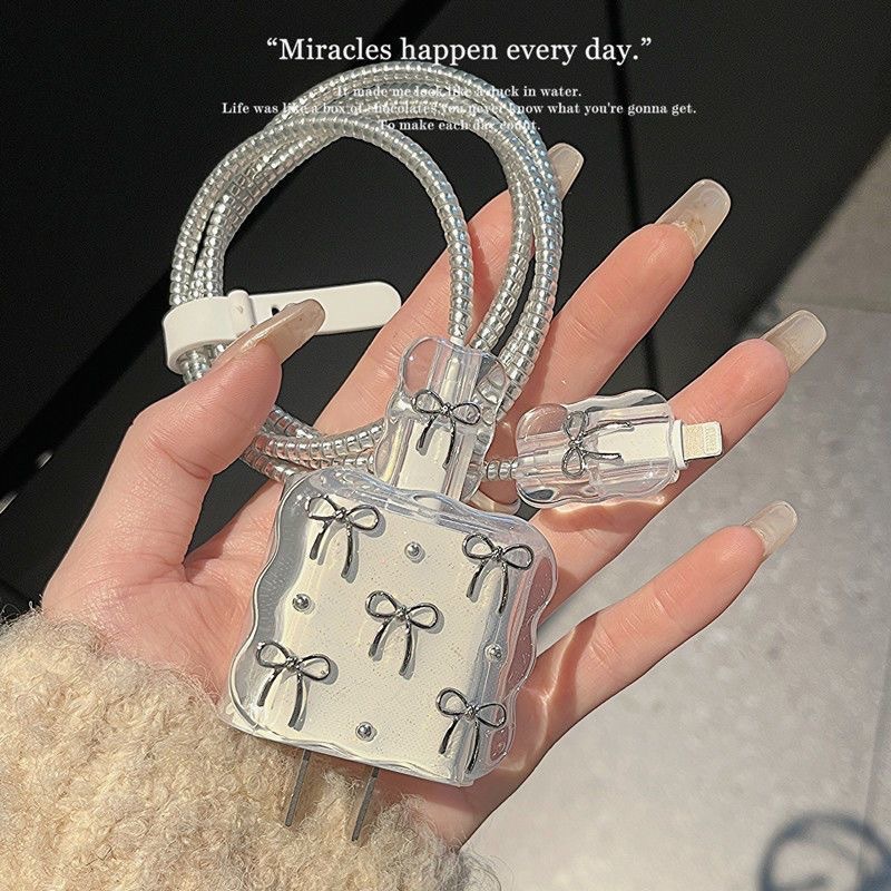 Suitable for Apple 16 data cable 15 charging headband 20w girl bow glue charger protective cover wave