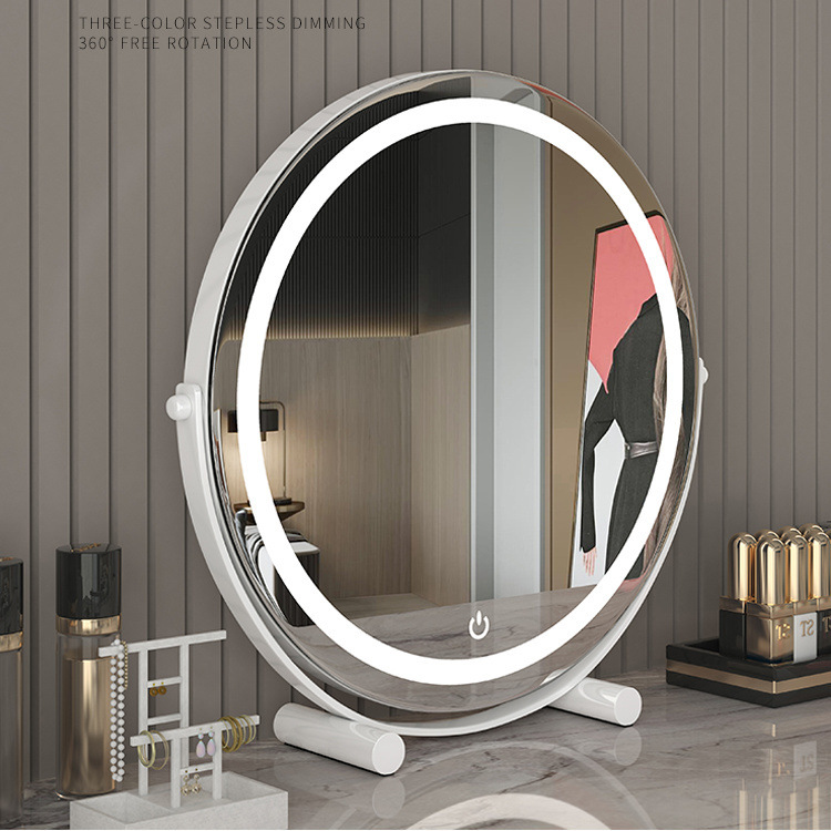 Home dressing table mirror can be rotated 360 degrees desktop makeup mirror with fill light dormitory light luxury led dressing mirror