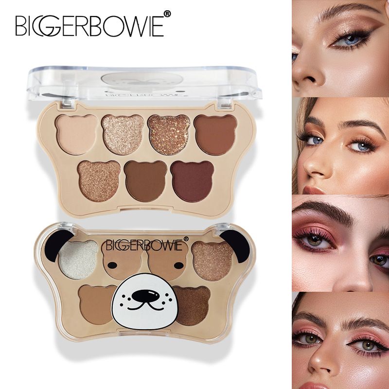 Kazakhstan specializes in cartoon bear eyeshadow 7-color matte glitter eyeshadow palette suitable for novices
