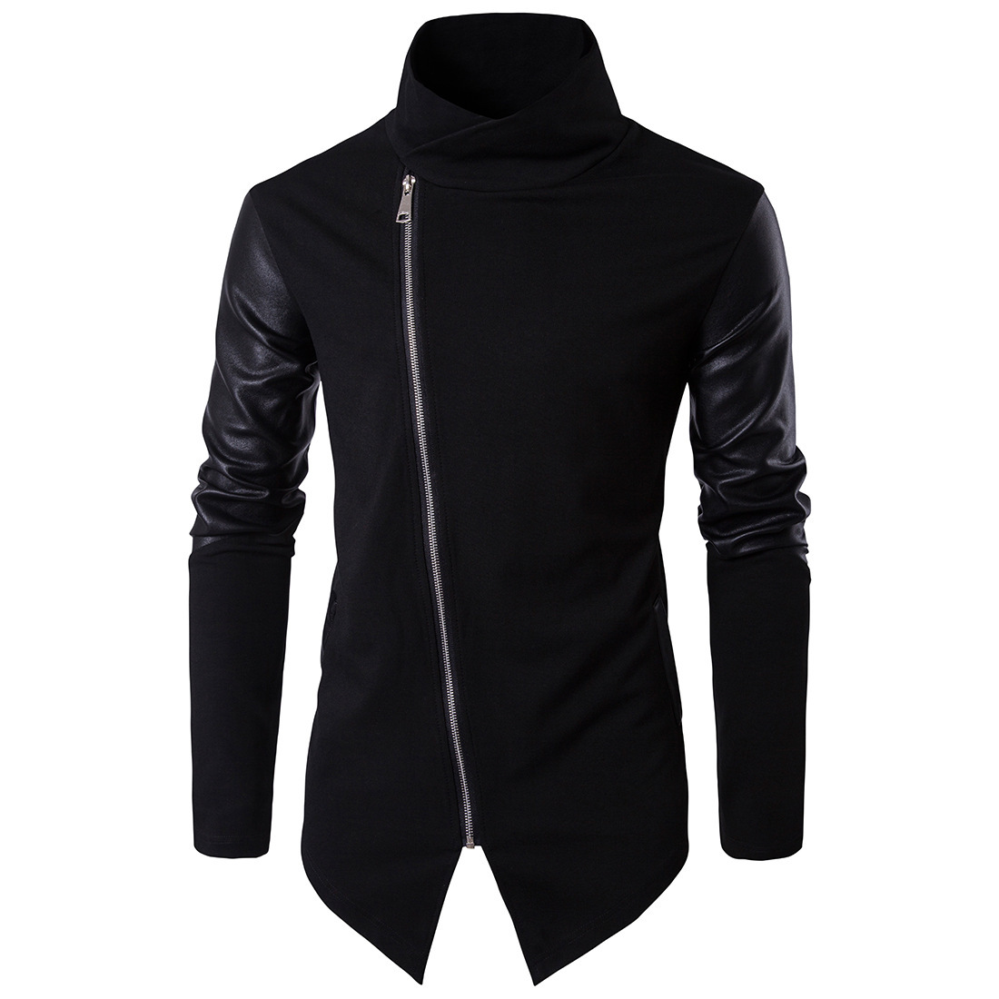 Cross-border foreign trade European size spring and autumn new men's stand-up collar slim knitwear and leather cardigan casual jacket