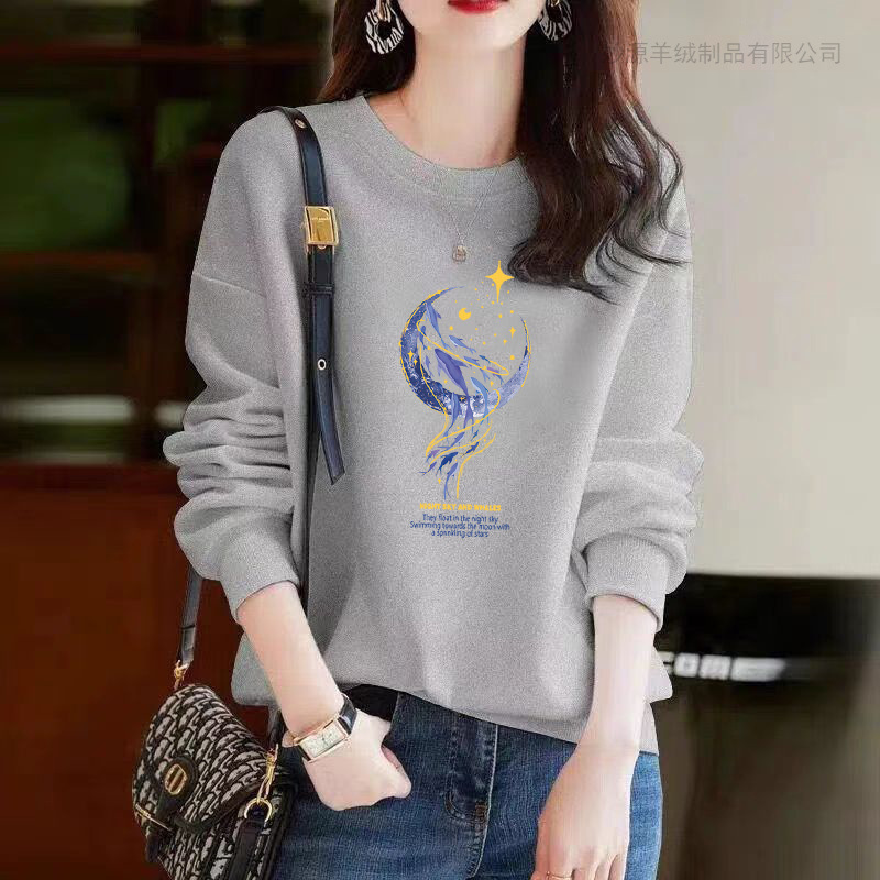 Round neck sweatshirt for women, spring and autumn 2024 new style, loose, small, hoodless, women's thin inner top, winter
