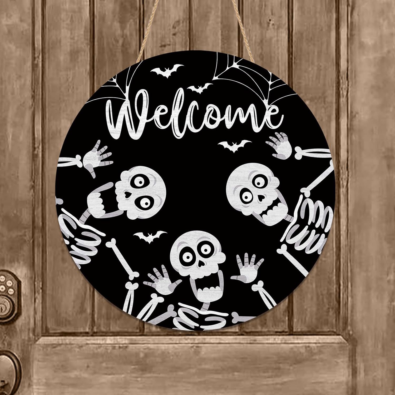 Welcome Halloween Skull Door Sign Fun Outdoor Porch Seasonal Holiday Farmhouse Wooden Interior Decor
