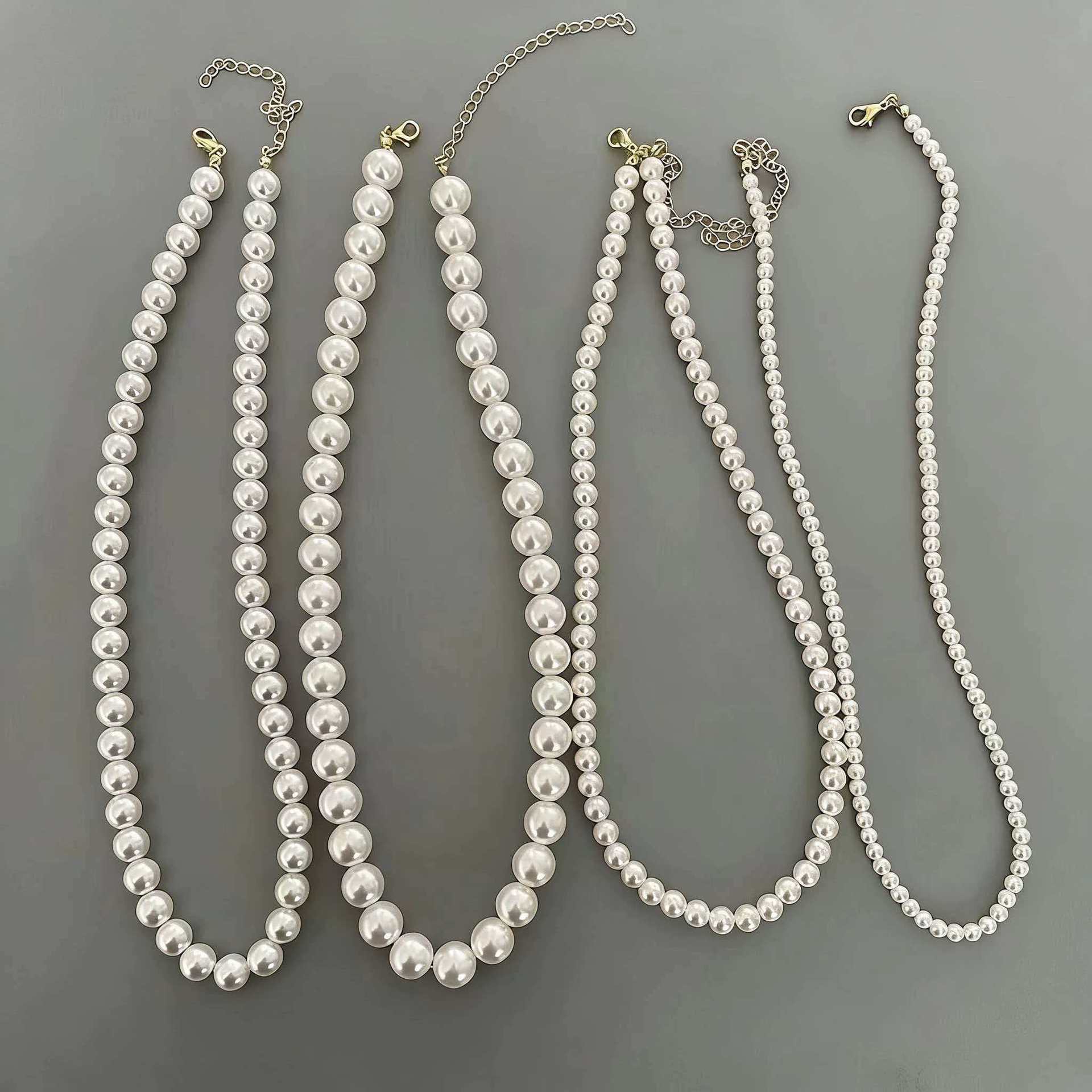 Retro Fashion Pearl Necklace for Women Korean Style Cold Style Simple Temperament Versatile Necklace Clavicle Chain Women's Long Necklace