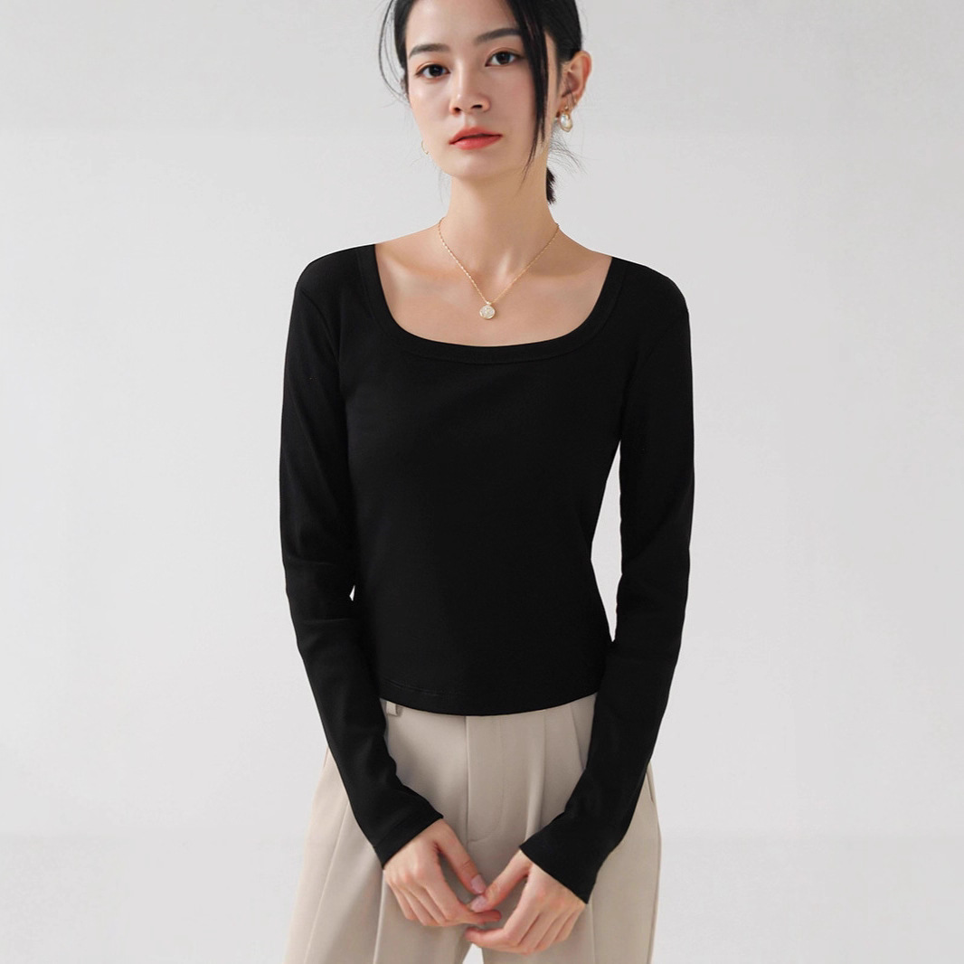 Douyin's popular bottoming shirt, versatile square neck long-sleeved T-shirt for women, autumn 2025 new slim, western-style slim-fitting top