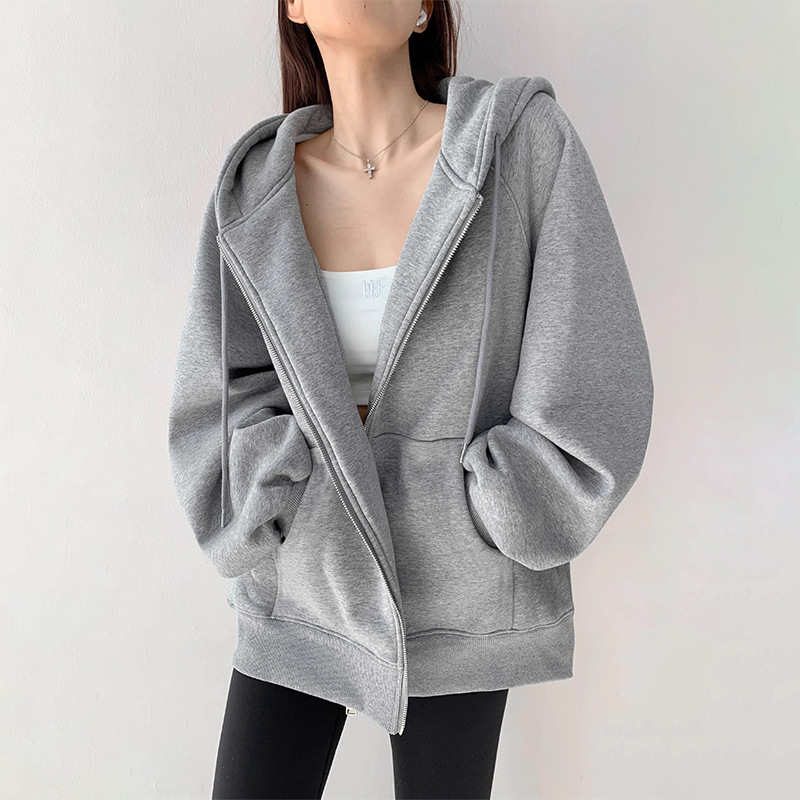 Sweater jacket women's 2025 autumn and winter new spring and autumn hooded cardigan loose casual sports velvet top thin