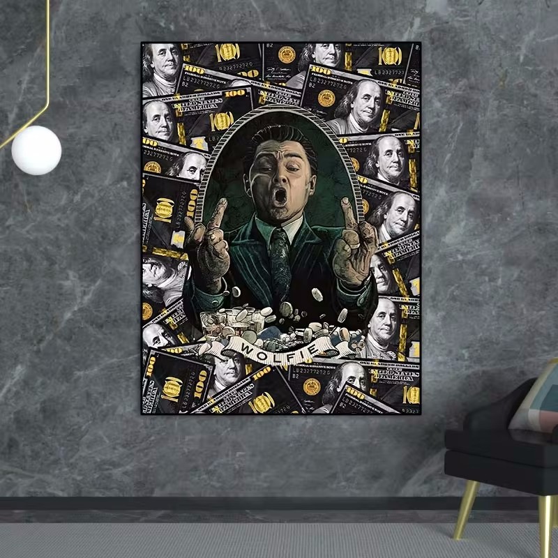 Cross-border hot-selling Wolf of Wall Street movie posters and prints movie paintings money wall art home decoration paintings