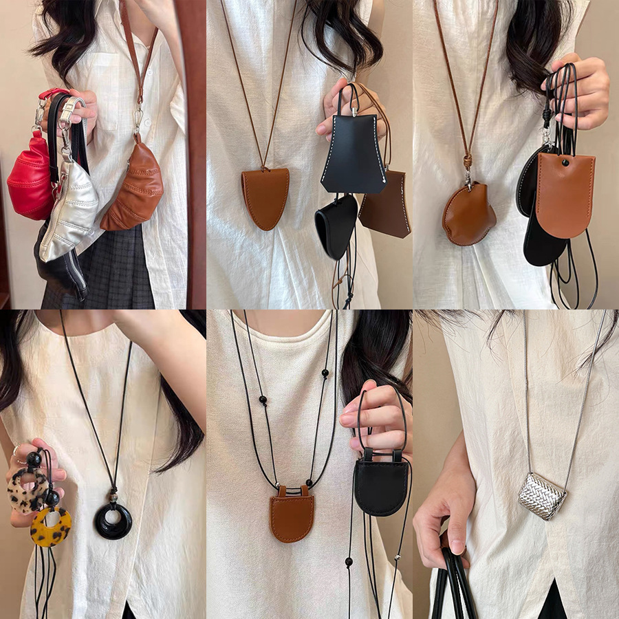 Personalized halter neck croissant bag, leather geometric glasses bag, necklace, versatile sweater chain, retro trendy necklace