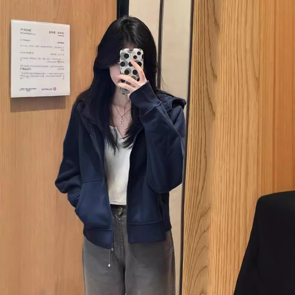 Small short sweatshirt spring coat for women 2026 new spring and autumn Jimo hooded zipper cardigan top