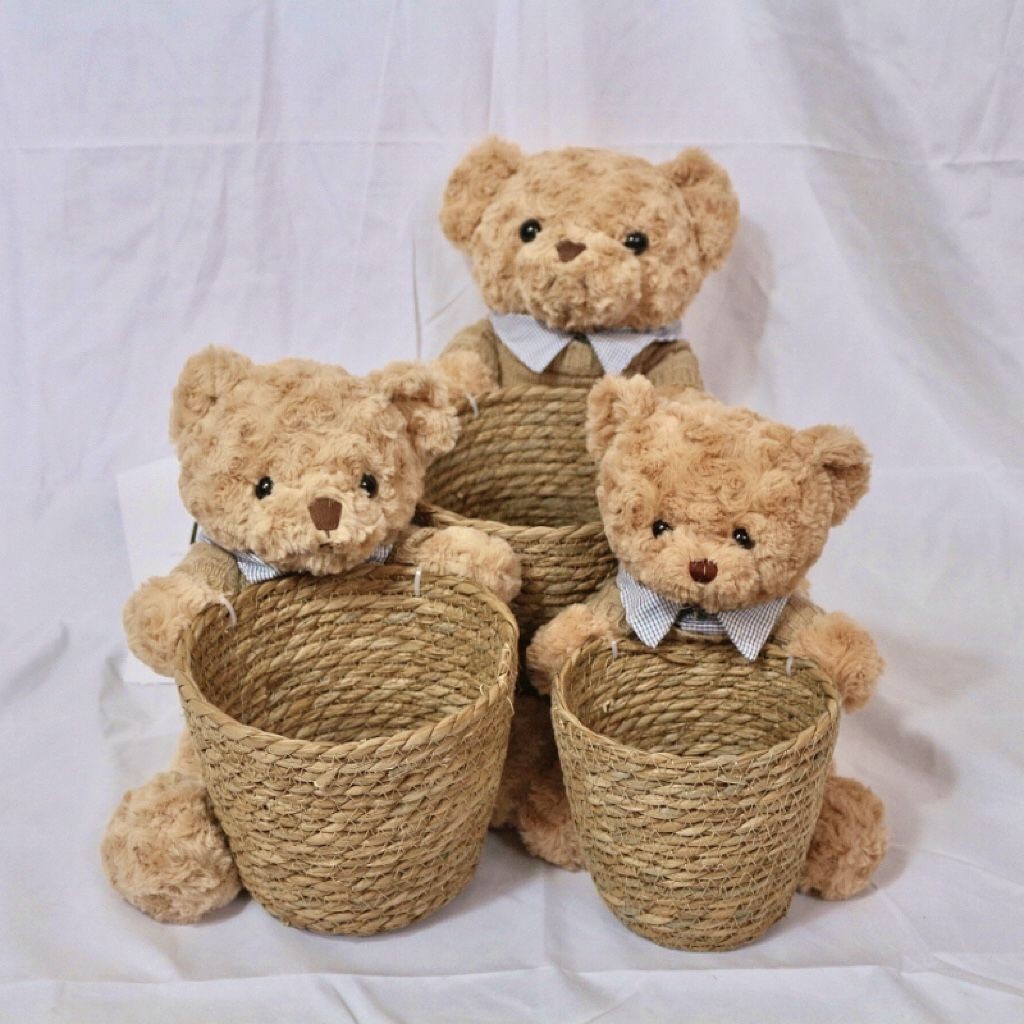 Bx bear hug bucket chestnut bouquet floral diy handmade birthday festival flower arrangement flower basket hug