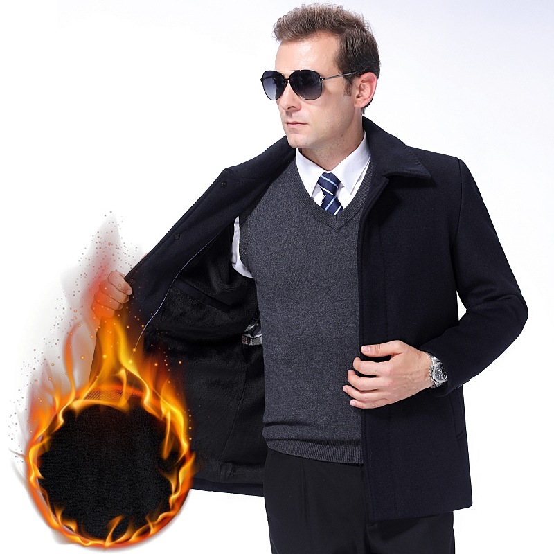 High-end cashmere wool jacket men's autumn and winter new style middle-aged business men's short woolen coat woolen coat