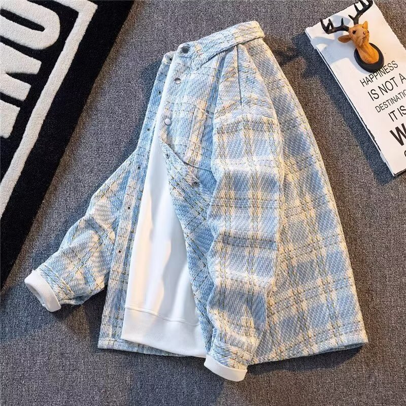 Xiaoxiangfeng woolen coat men's loose casual versatile top spring and autumn new high-end plaid shirt jacket