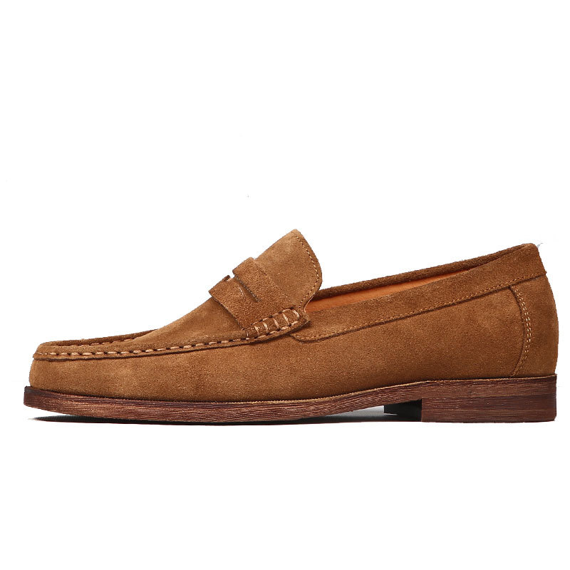 Cowhide loafers men's genuine leather beanie shoes one-leg suede suede new casual boys' leather shoes frosted men's shoes