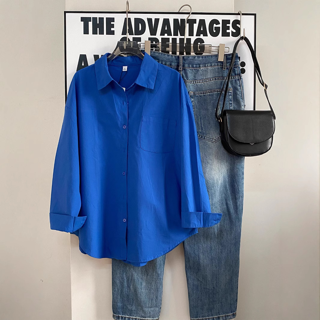 Klein blue shirt for women 2024 spring and autumn new casual loose shirt beautiful small shirt slim fashion top