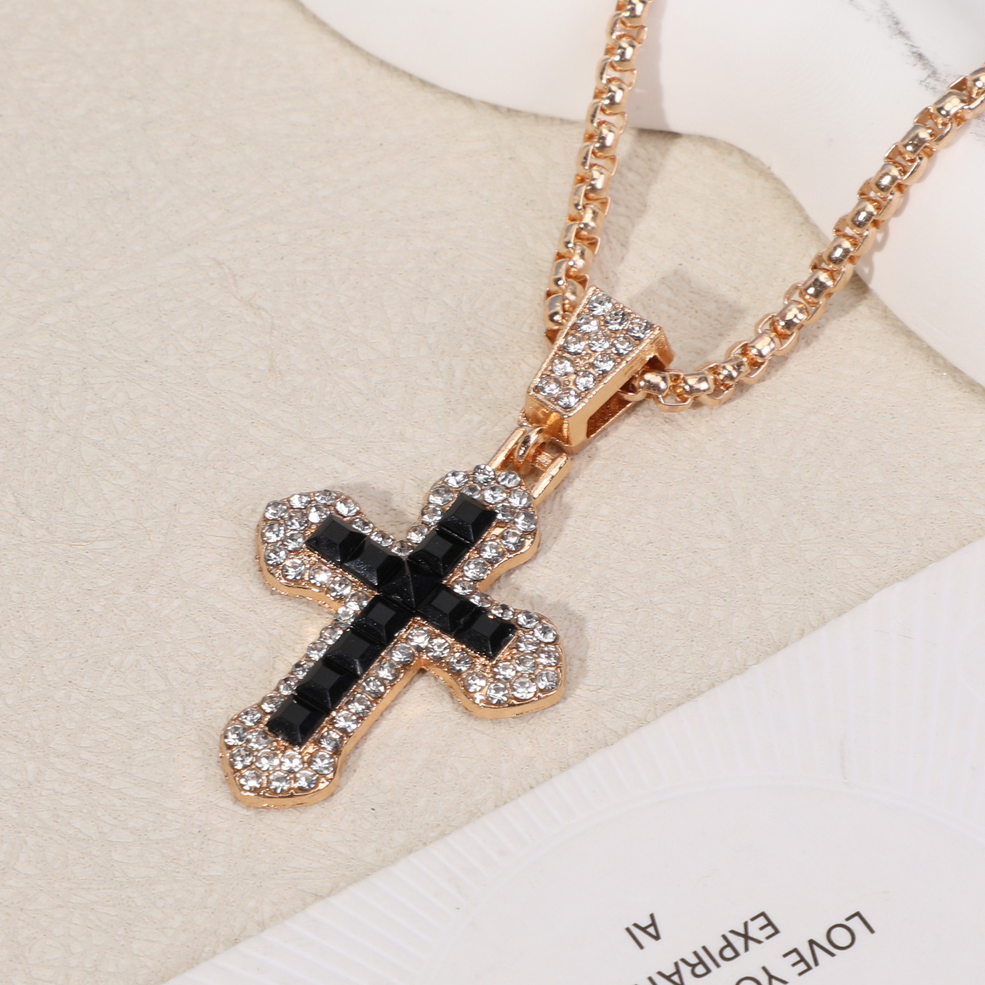 Cross-border cross necklace hip-hop style zircon pendant jewelry titanium steel versatile necklace personalized sparkling jewelry wholesale