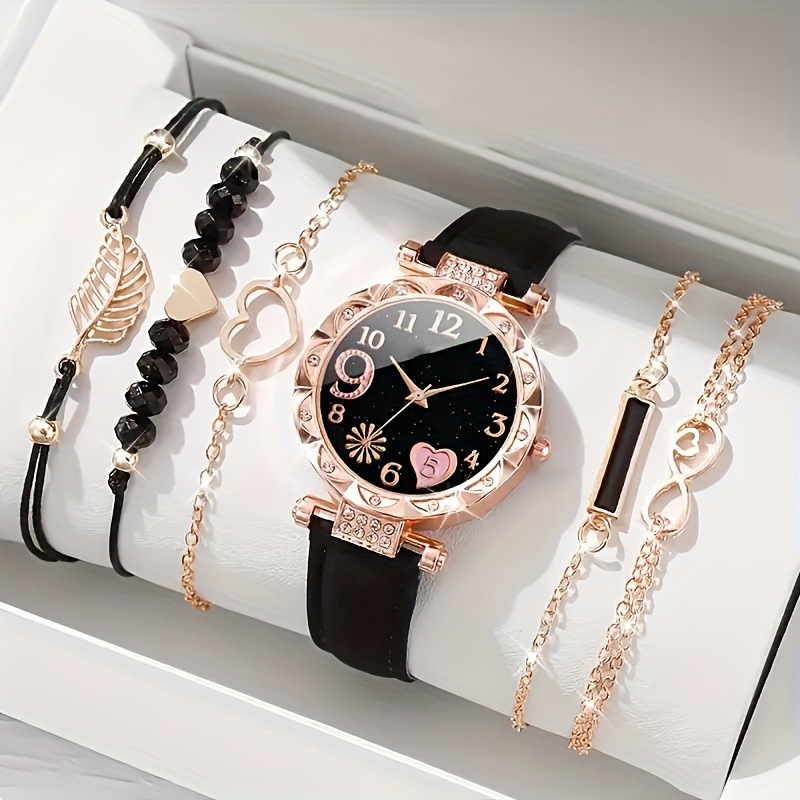 Popular foreign trade ladies' diamond-encrusted British watch set, fashionable and versatile student belt bracelet 6-piece set