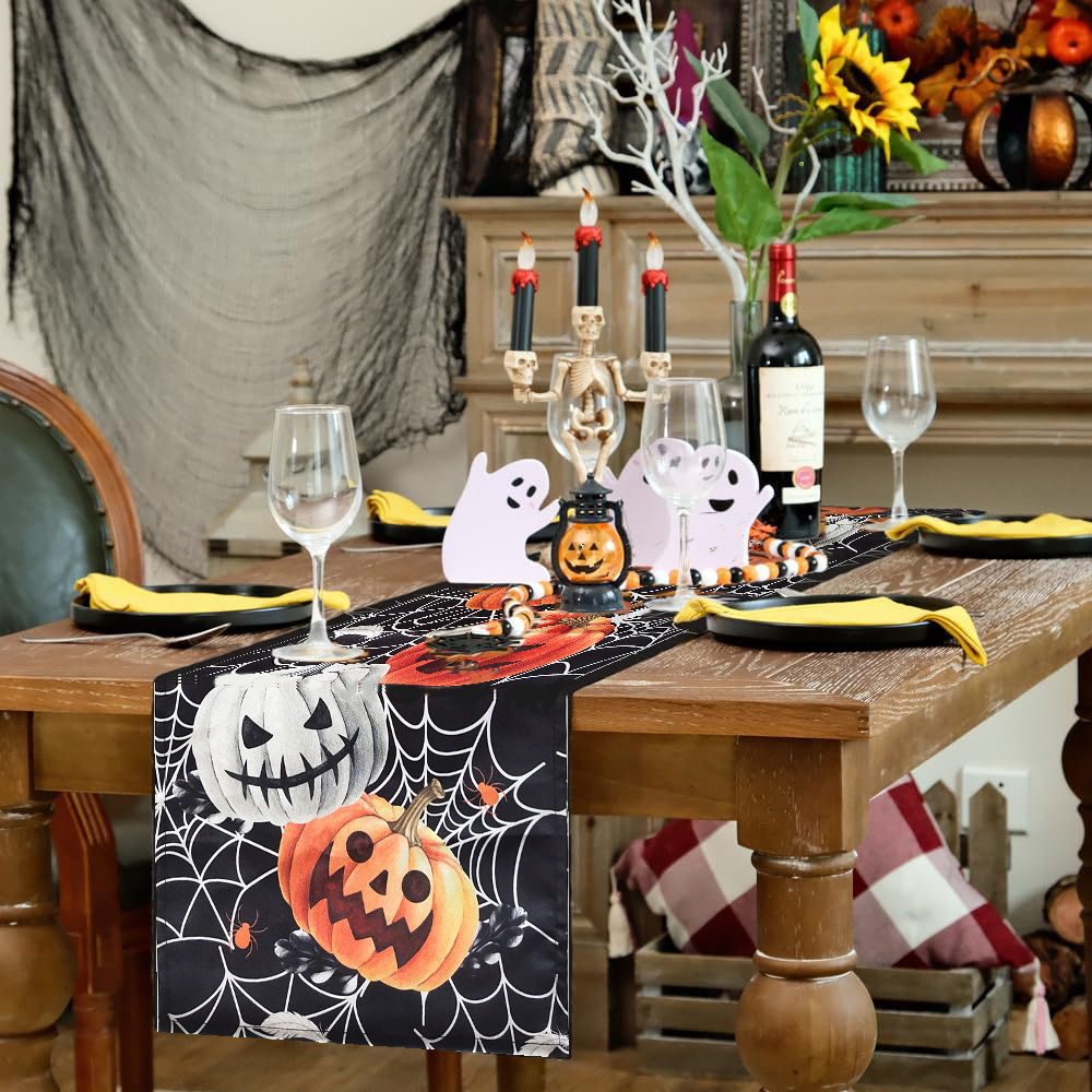 Western Halloween Table Runner Pumpkin Spider Web Table Runner Table Runner Seasonal Autumn Kitchen Party Decoration Ready Stock