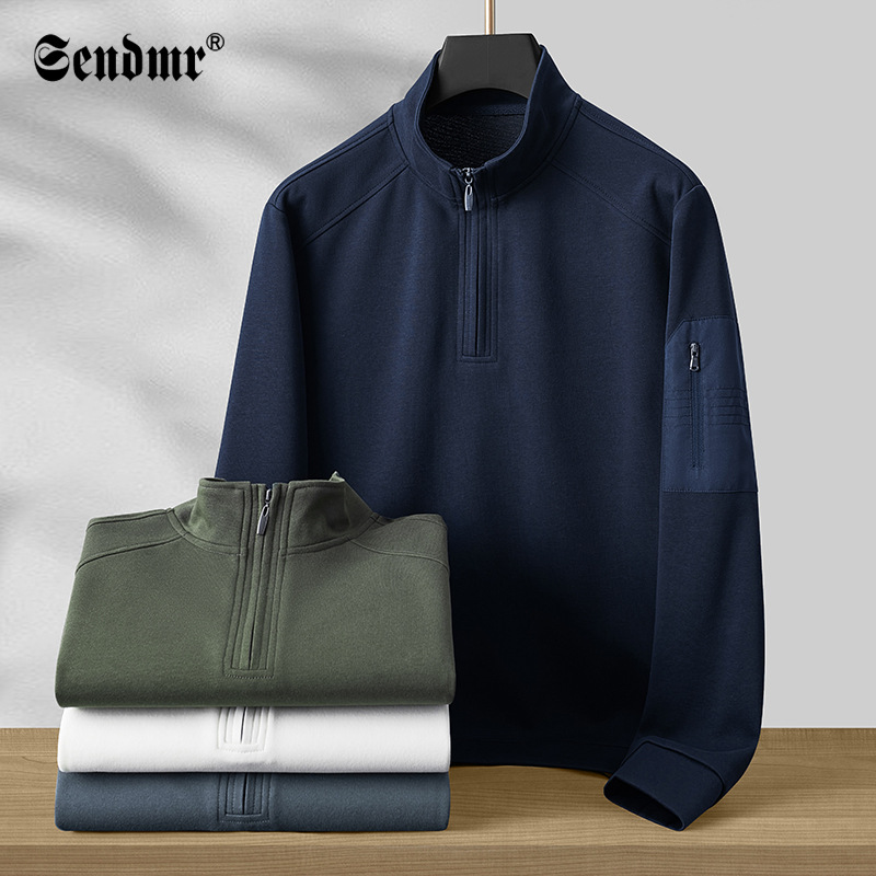 Spring and autumn new style half-pull stand-up collar fashion casual sports workwear men's sweatshirt loose long-sleeved T-shirt bottoming shirt