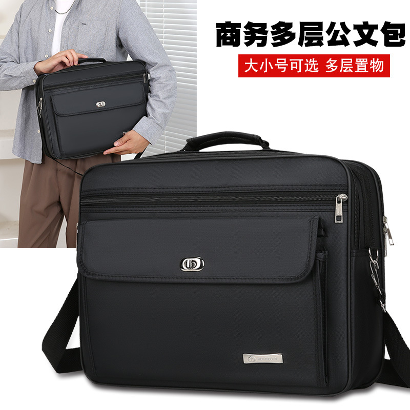Cross-border business briefcase men's bag large capacity shoulder crossbody bag simple wear-resistant printable logo laptop bag