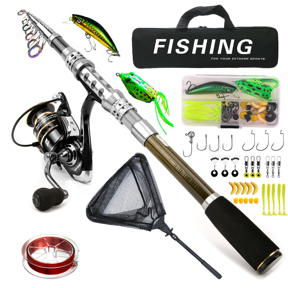 Carbon Lure Rod Reel Set Sea Fishing Rod Telescopic Fishing Rod Rotating Reel Travel Sea and Freshwater Fishing Set Wholesale