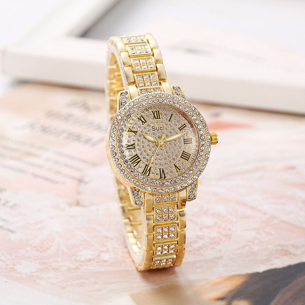 New full-body rhinestone luxury watch for women, starry steel chain watch, fashionable temperament, small dial watch for women, winter