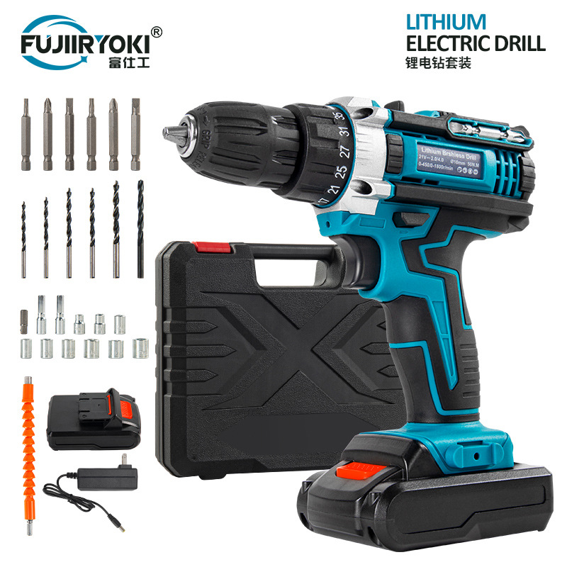 Multi-function 21V rechargeable impact drill lithium battery cross-border flashgun drill electric screwdriver electric drill set