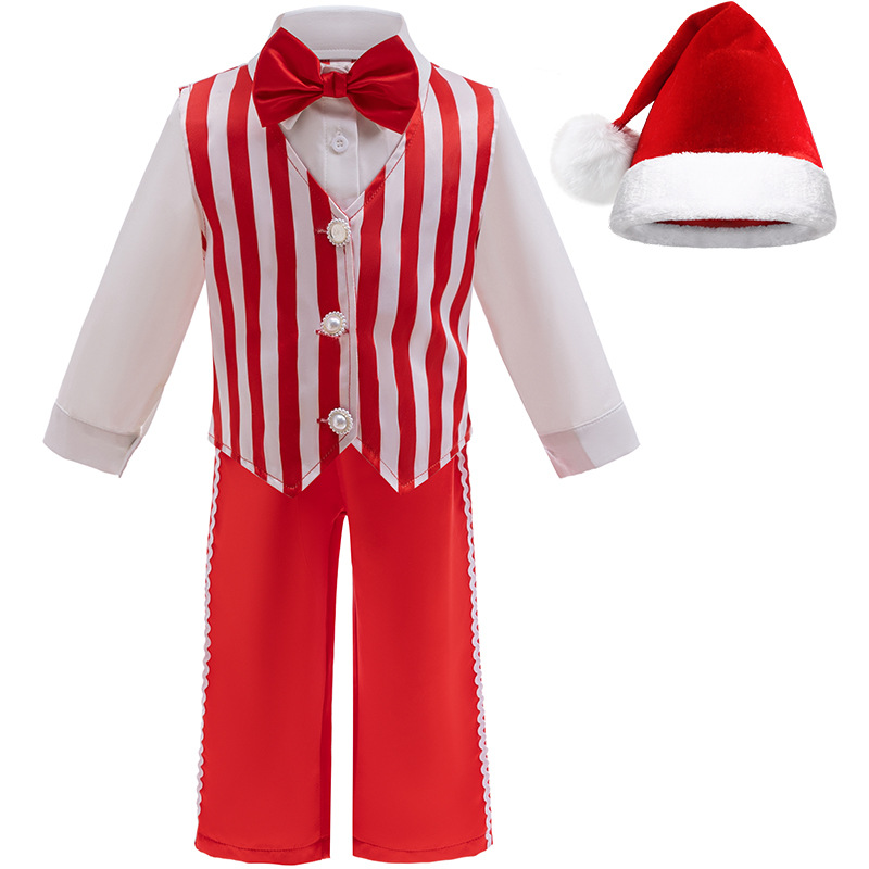 Cross-border Christmas cos children's red and white striped small suit suit dress stage performance party dress up costume