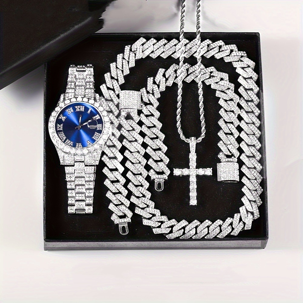 TEMU’s popular diamond-encrusted luxury steel band quartz watch and diamond-encrusted hip-hop Cuban bracelet matching watch