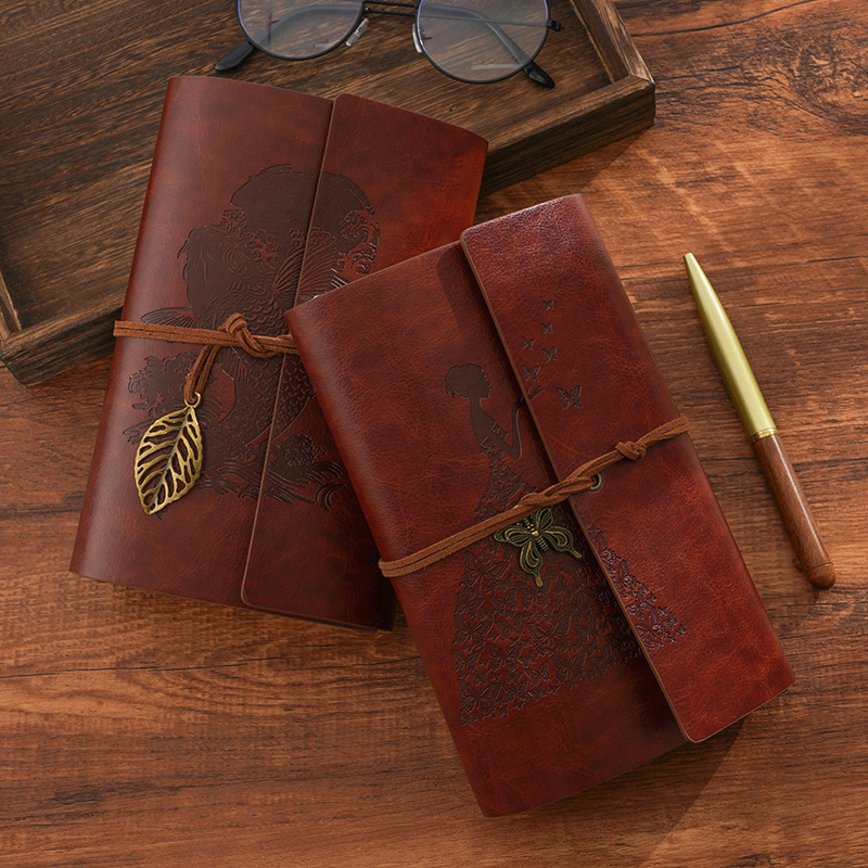 Retro notebook leaf strap notebook a6 imitation leather loose-leaf plan check-in travel notebook creative diary